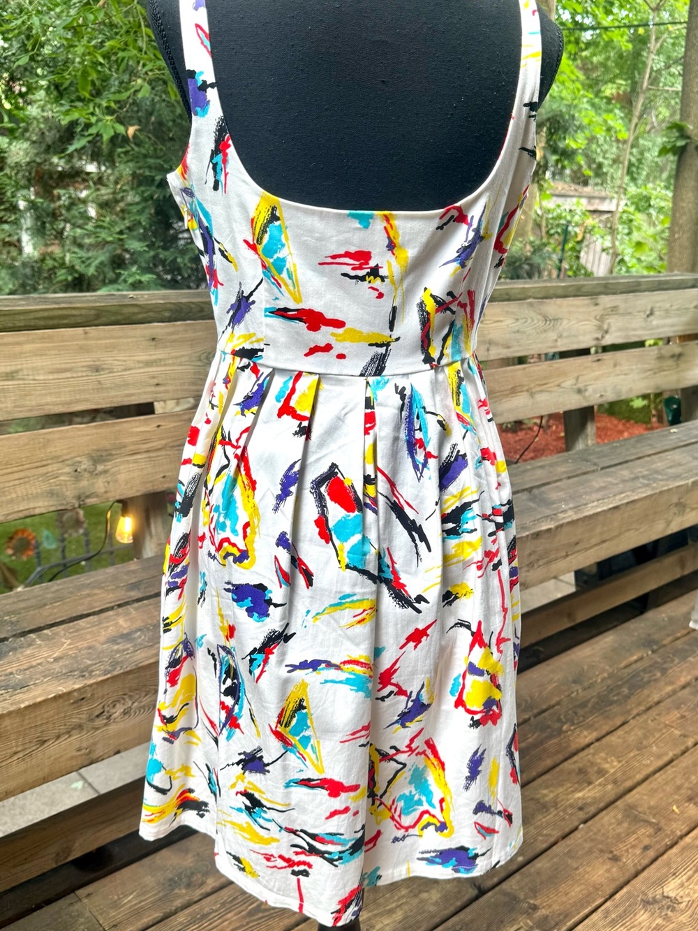 BB Dakota by Steve Madden White Multicolor Abstract Sleeveless Midi Dress - Picture 4 of 6